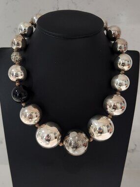 Large Vintage Silver Plated Beaded Ball Necklace by Lee Angel